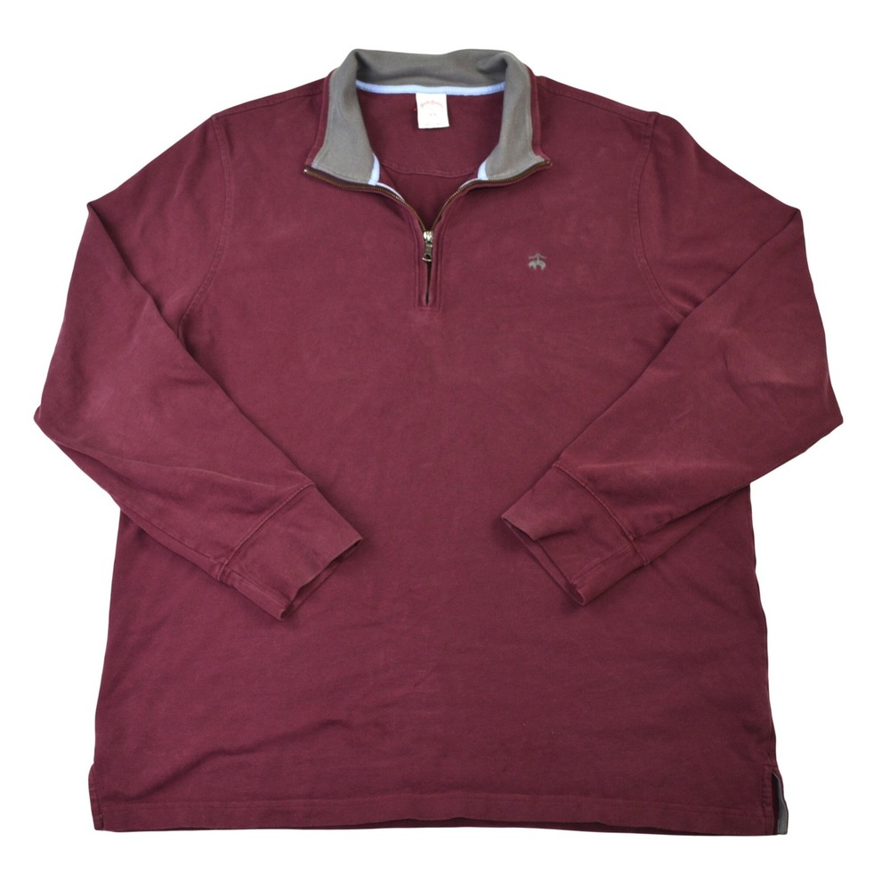 Brooks Brothers 1818 Mens XXL Burgundy Cotton Quarter Zip Pullover Sweater Logo